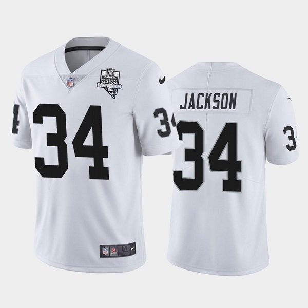 Men's Las Vegas Raiders #34 Bo Jackson White NFL 2020 Inaugural Season Vapor Limited Stitched Jersey Men's Las Vegas Raiders #34 Bo Jackson White NFL 2020 Inaugural Season Vapor Limited Stitched Jersey